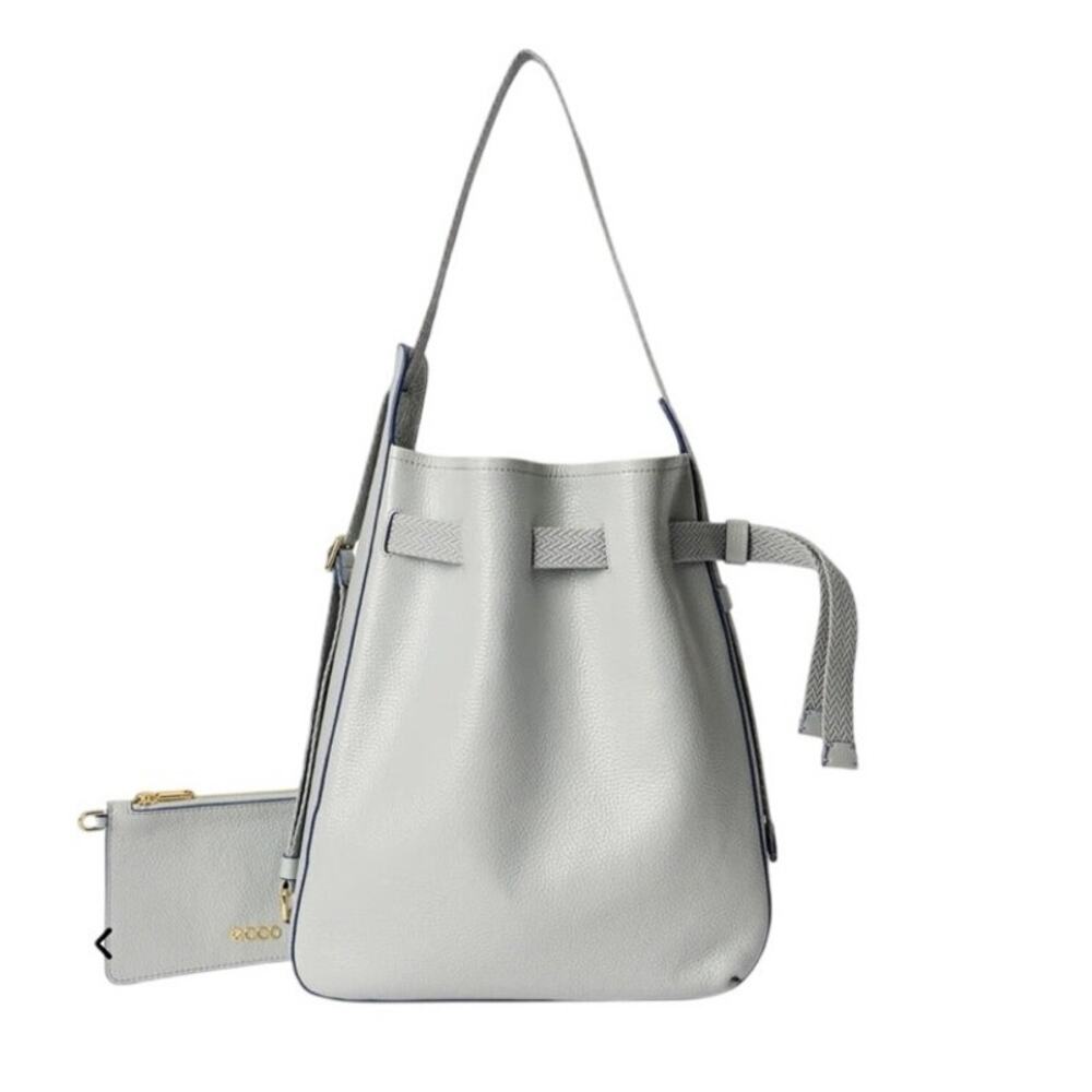 Ecco Light Gray Bucket Shoulder Bag with Pouch